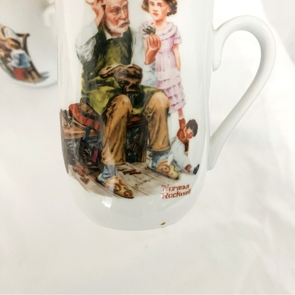 VINTAGE SET Of 5 Norman Rockwell Museum Coffee Mugs Cups White Gold Trim JAPAN - Picture 3 of 15